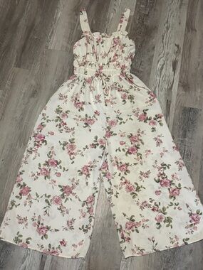 Pie In The Sky Size L White Rose Floral Romper Smocked Bodice Cottagecore Summer